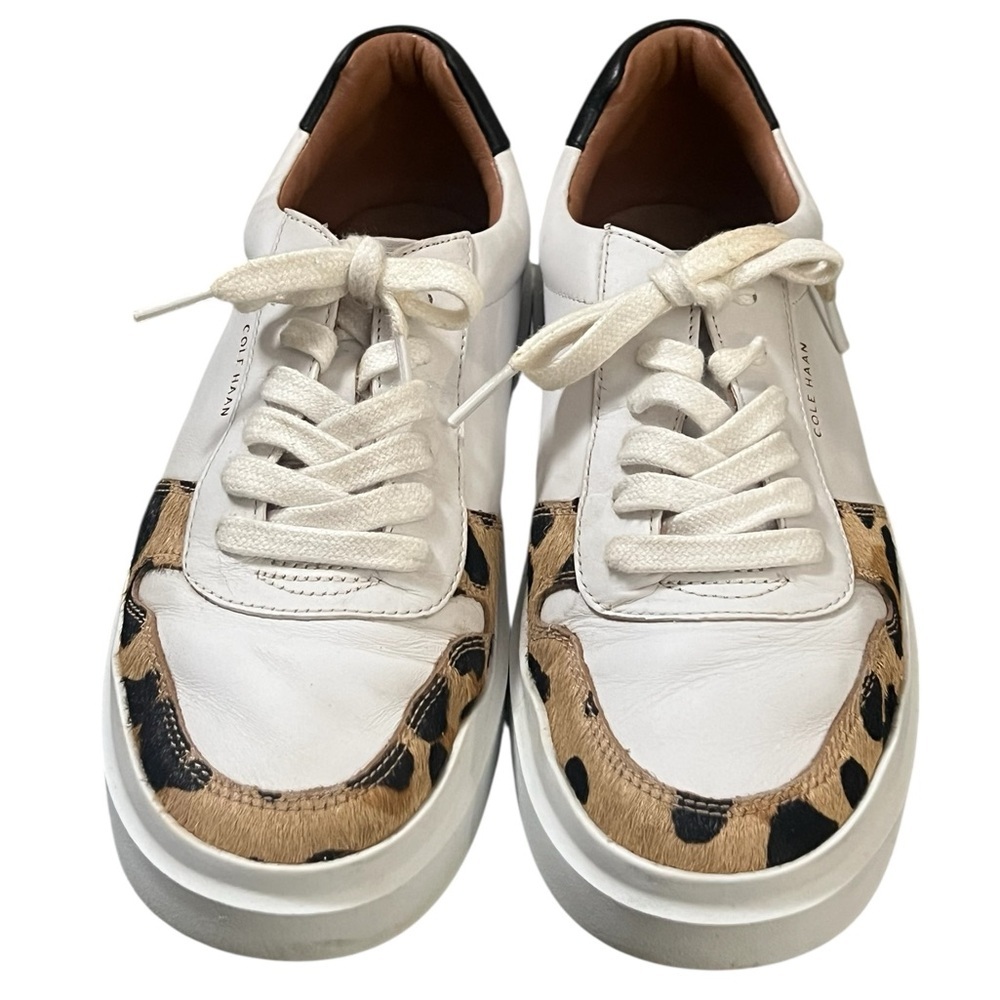Cole Haan Grandpro rally court sneakers in white leather and jaguar calf hair - Picture 3 of 9